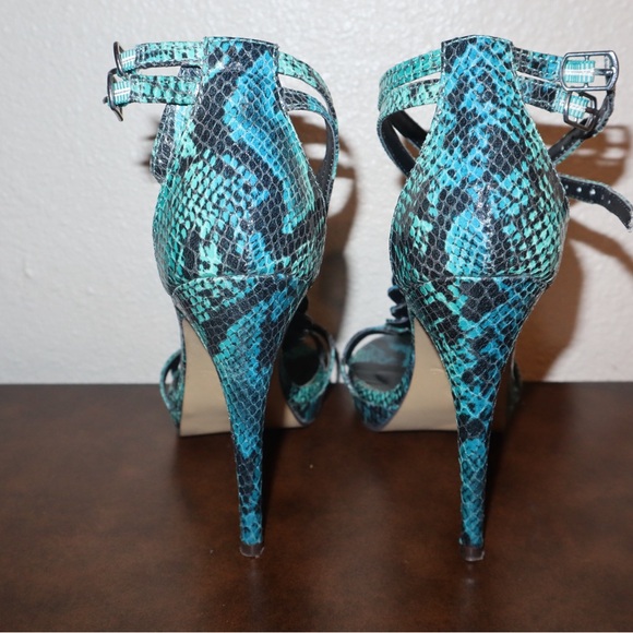 Michael Antonio Teal and Black Strappy Heels - Picture 4 of 4